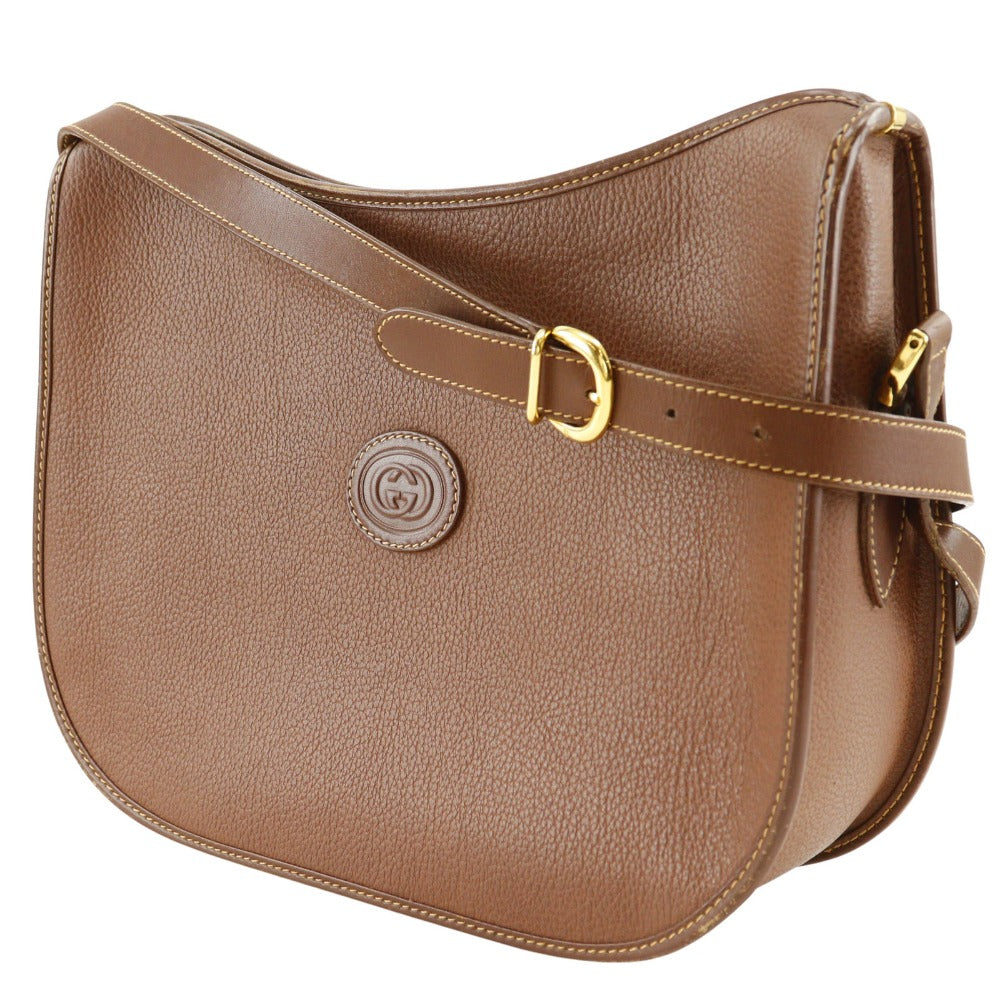 GUCCI Shoulder Bag 001.084.1036 Calfskin Brown Old Gucci Interlocking G Women Used