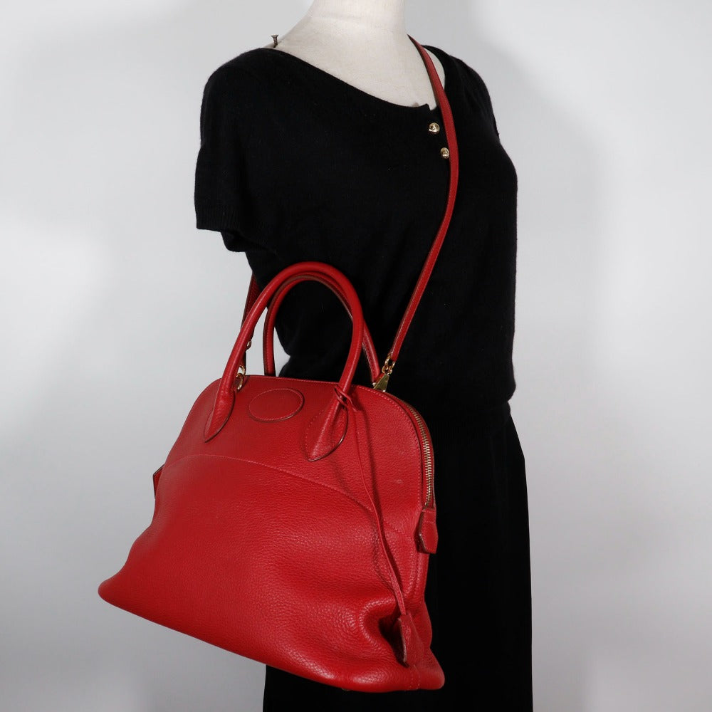 HERMES Handbag Taurillon Clemence Red/Gold Metal 2WAYShoulder Bored 35 Women Used