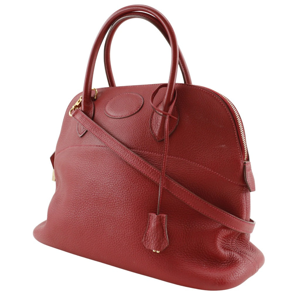 HERMES Handbag Taurillon Clemence Red/Gold Metal 2WAYShoulder Bored 35 Women Used