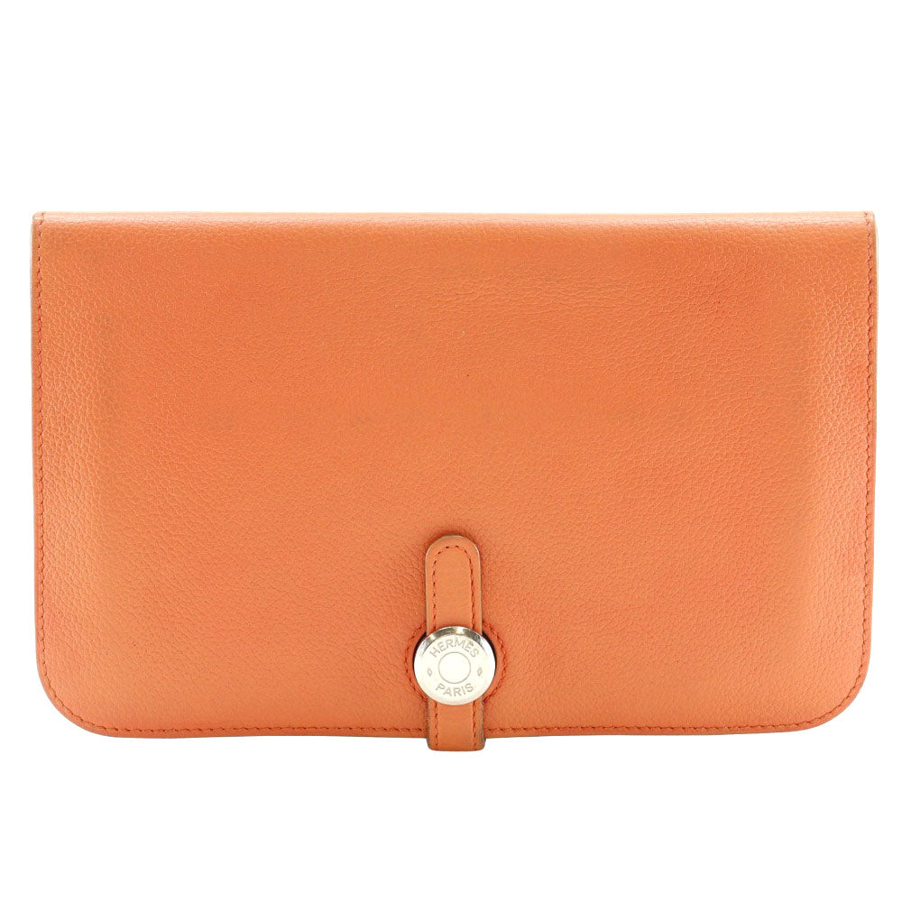 HERMES Long Wallet Purse Shave pink Dogon GM Women Used