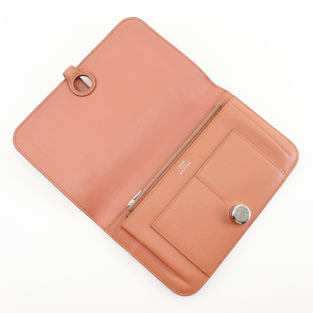 HERMES Long Wallet Purse Shave pink Dogon GM Women Used