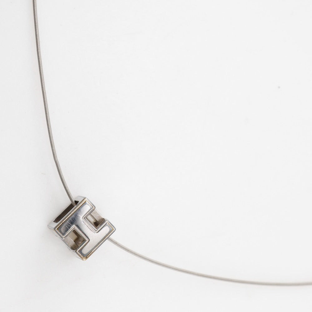 HERMES Necklace metallic Silver H cube Cardue Ash Women Used
