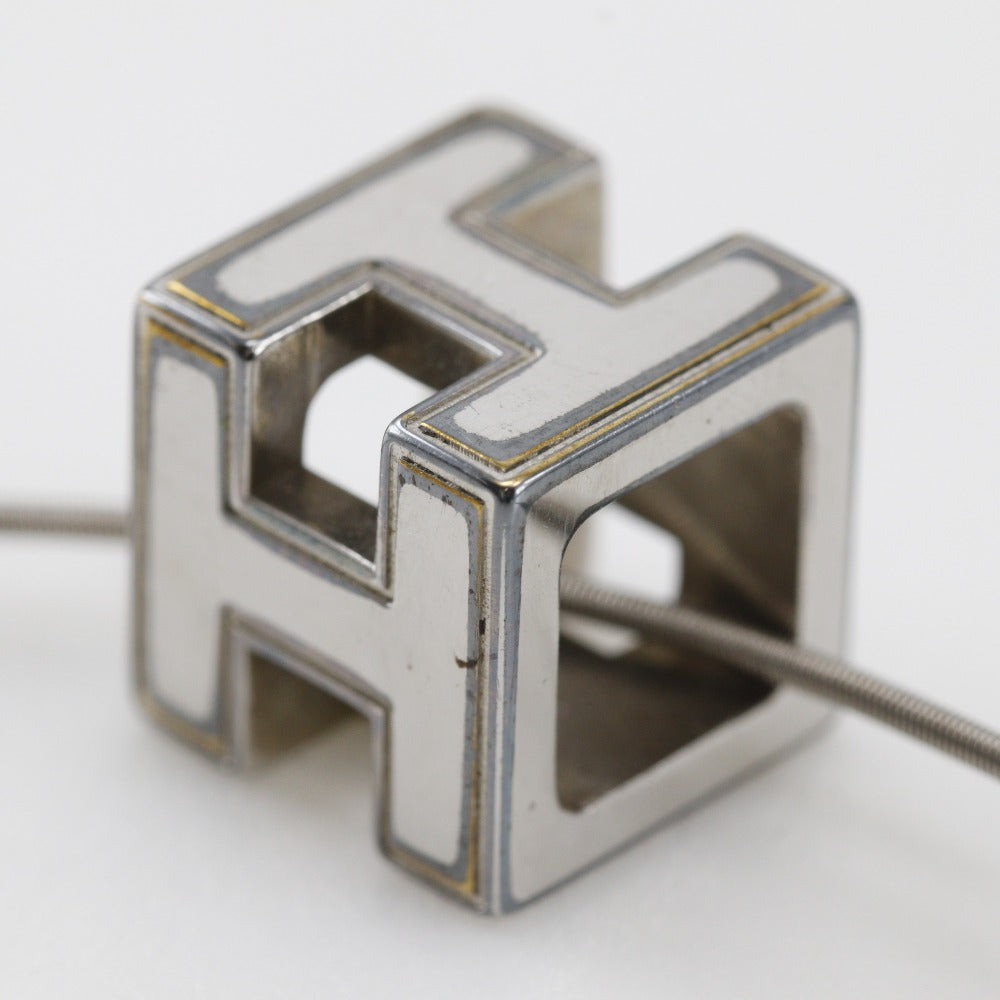 HERMES Necklace metallic Silver H cube Cardue Ash Women Used