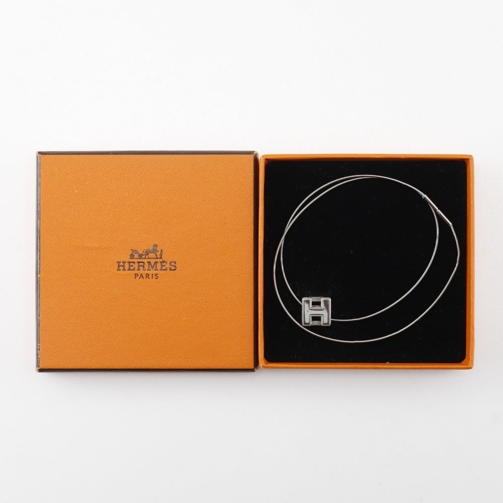 HERMES Necklace metallic Silver H cube Cardue Ash Women Used