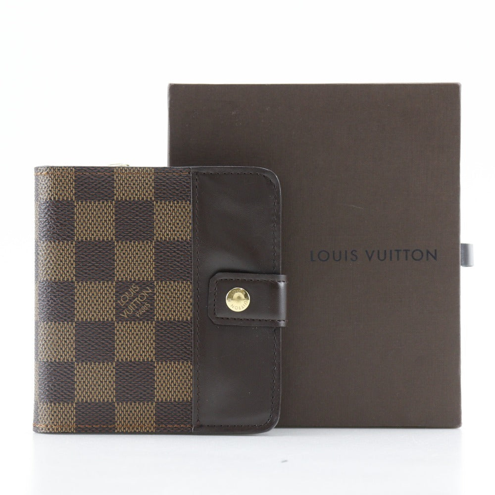 LOUIS VUITTON Bifold Wallet M61668 Damier canvas Brown Compact zip Women Used