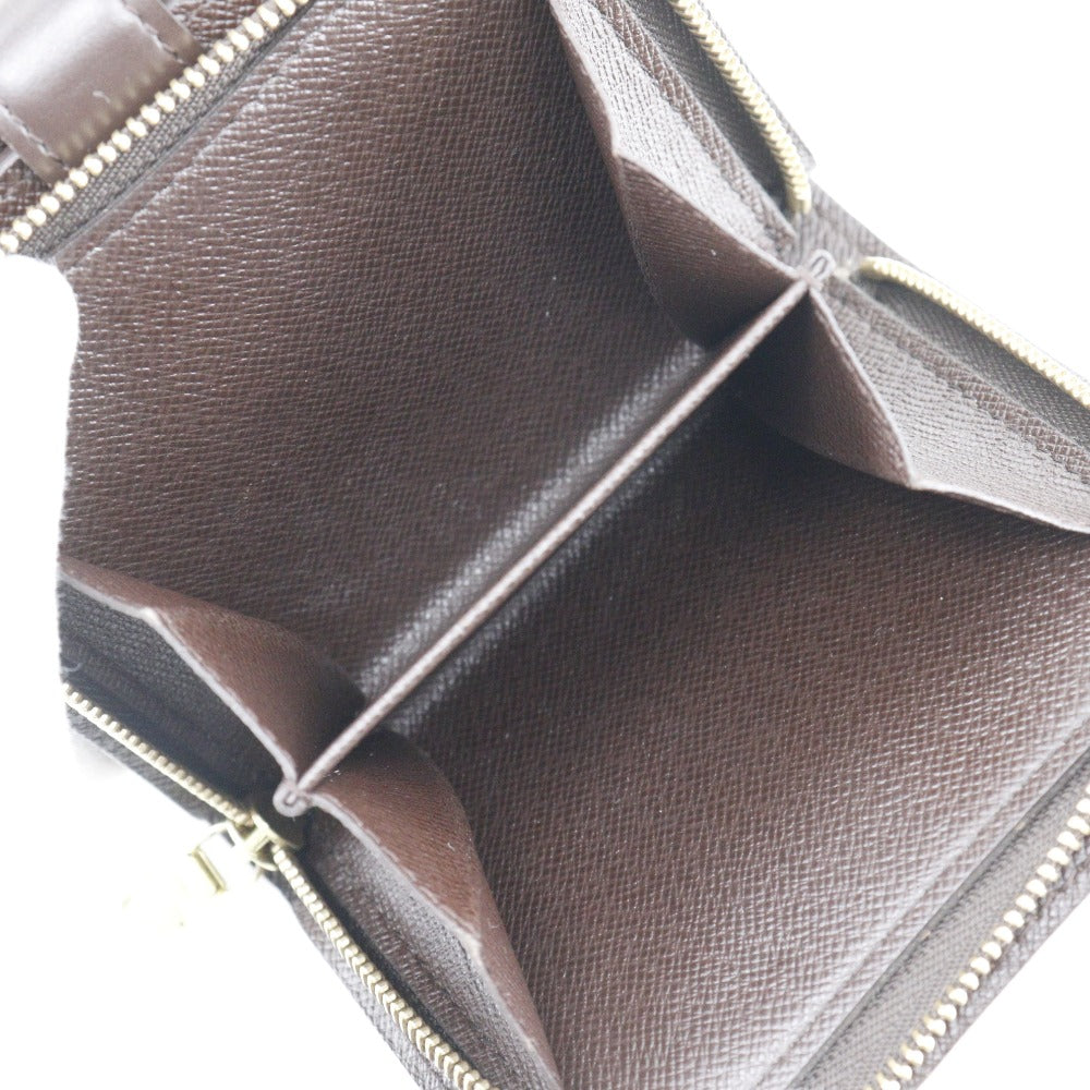 LOUIS VUITTON Bifold Wallet M61668 Damier canvas Brown Compact zip Women Used
