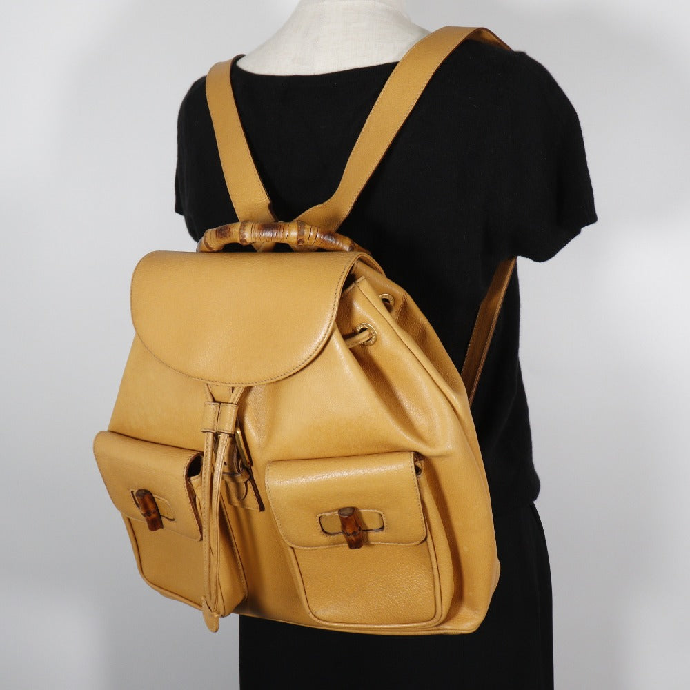 GUCCI Backpack 003.2058.0016 Calfskin yellow Bamboo Backpack Women Used