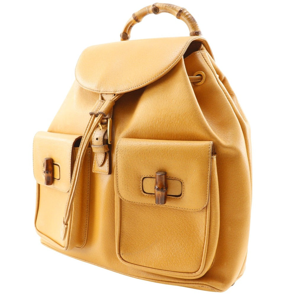 GUCCI Backpack 003.2058.0016 Calfskin yellow Bamboo Backpack Women Used