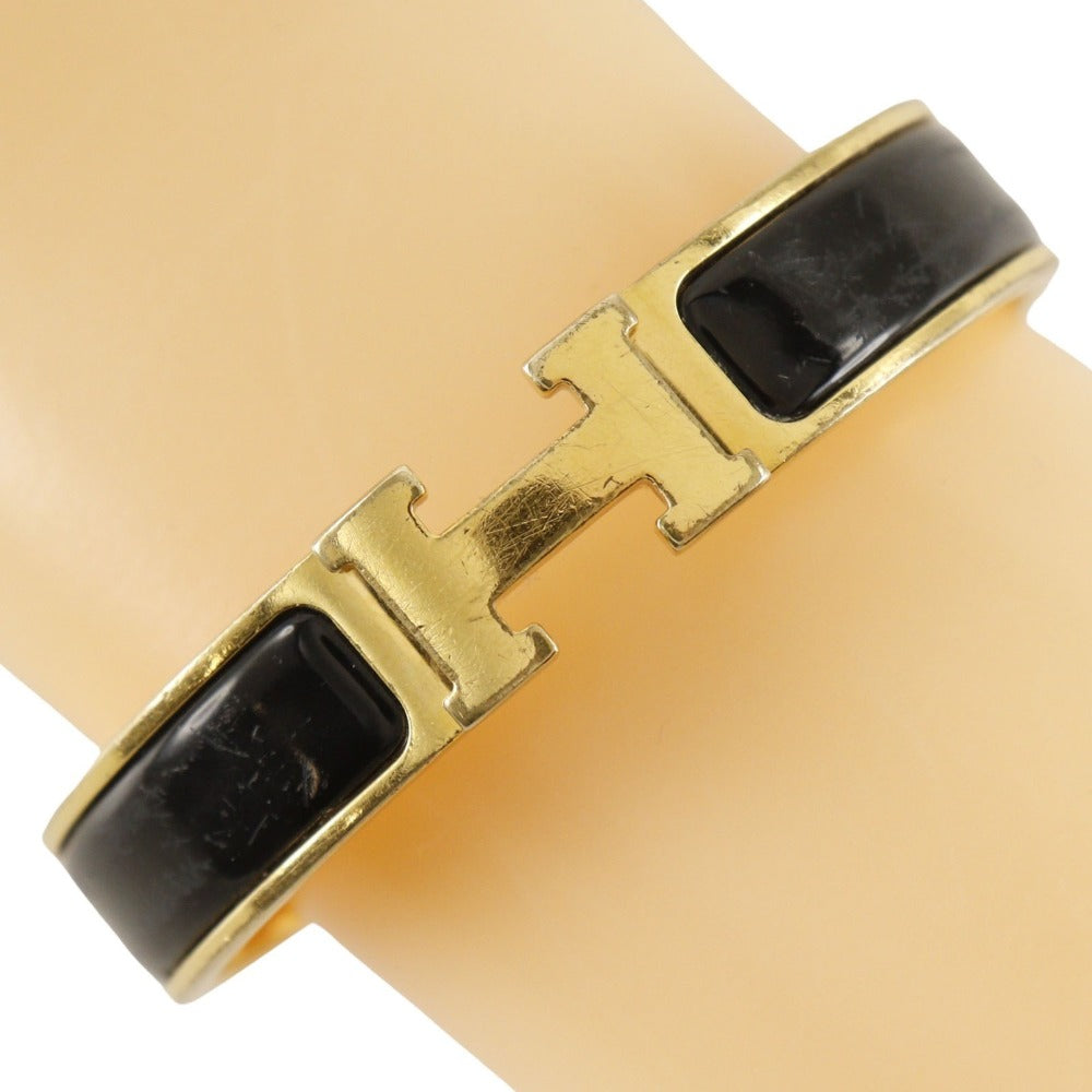 HERMES Bangle Plated Gold black Click H Women Used
