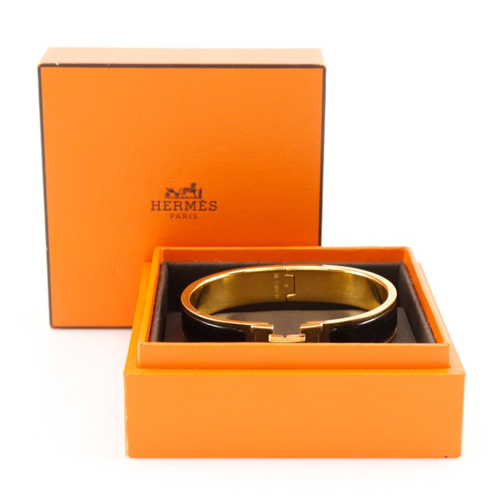 HERMES Bangle Plated Gold black Click H Women Used