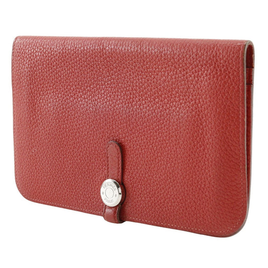 HERMES Long Wallet Purse Taurillon Clemence Red Dogon GM Women Used