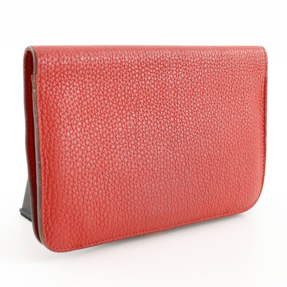 HERMES Long Wallet Purse Taurillon Clemence Red Dogon GM Women Used