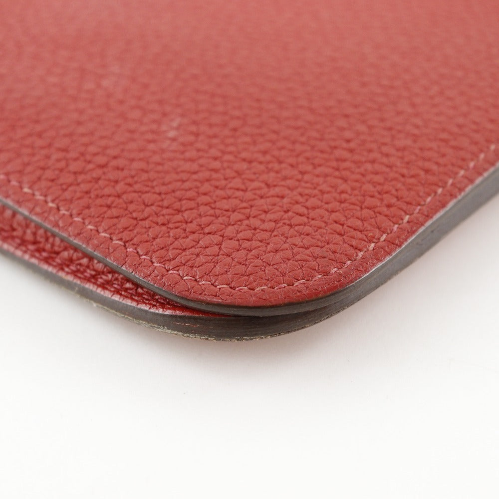 HERMES Long Wallet Purse Taurillon Clemence Red Dogon GM Women Used