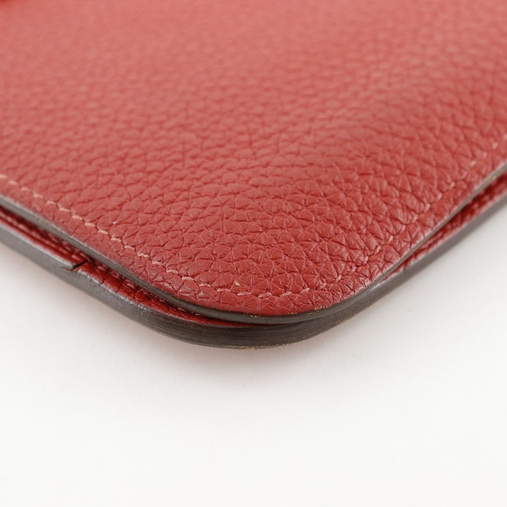 HERMES Long Wallet Purse Taurillon Clemence Red Dogon GM Women Used