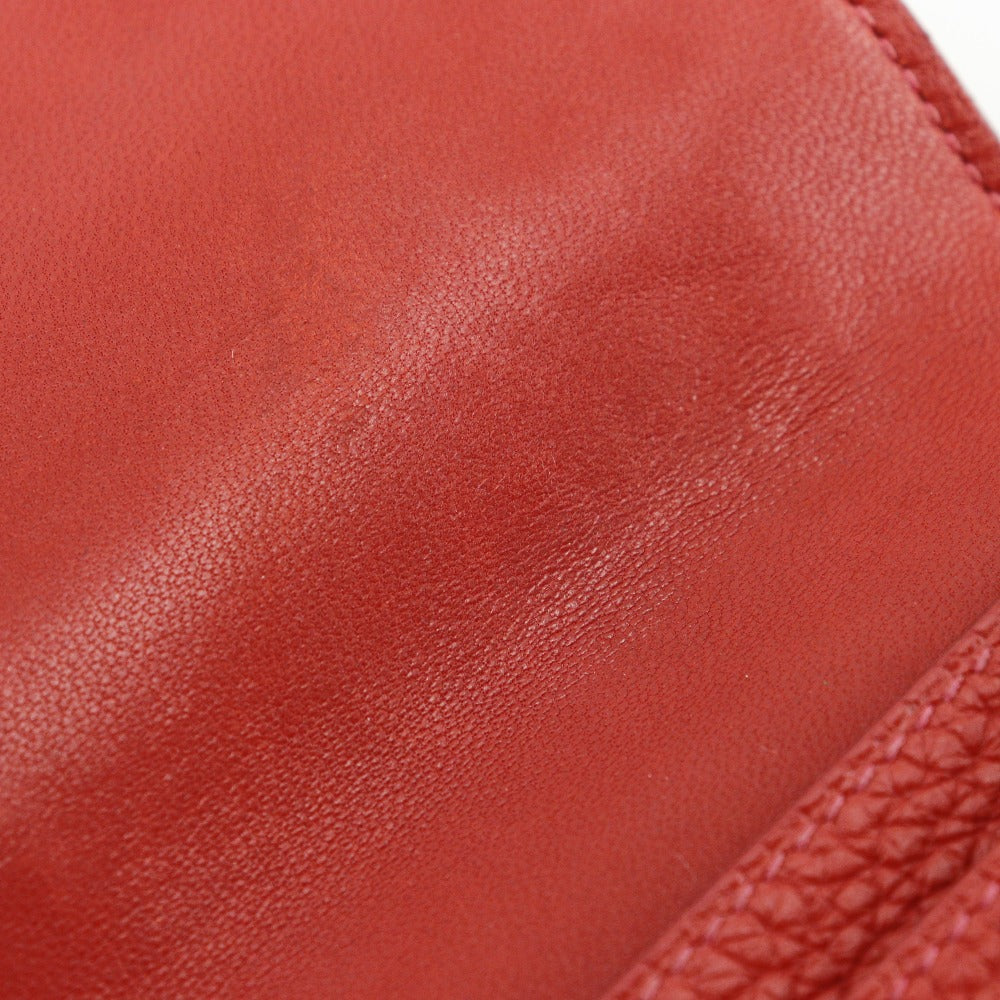 HERMES Long Wallet Purse Taurillon Clemence Red Dogon GM Women Used