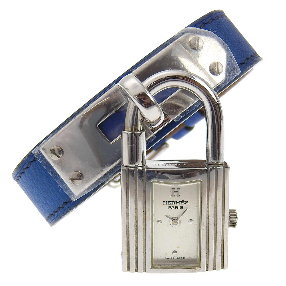HERMES Watches Quartz Silver925 , Leather blue Kelly watch Silver dial Women Used