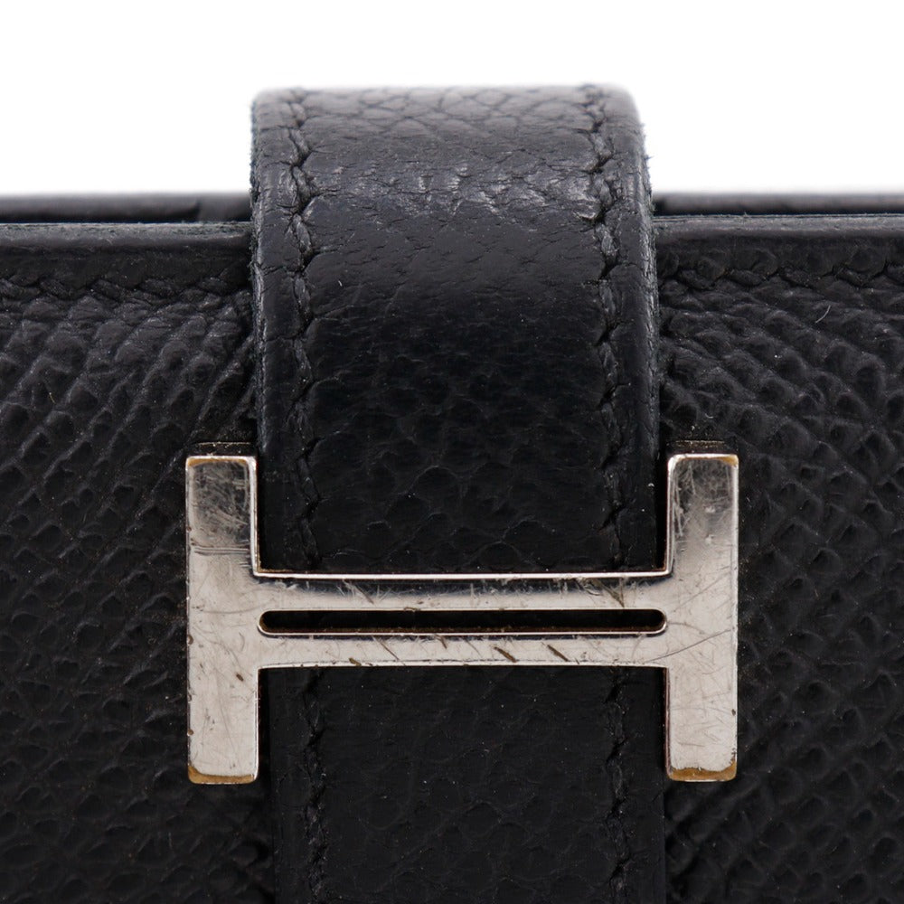 HERMES Long Wallet Purse Courchevel Black/Silver Metal Bean