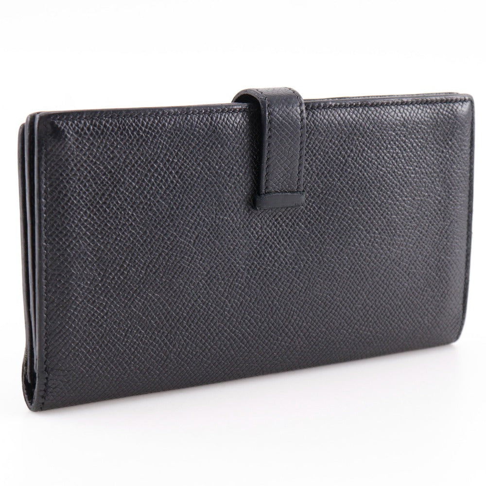 HERMES Long Wallet Purse Courchevel Black/Silver Metal Bean