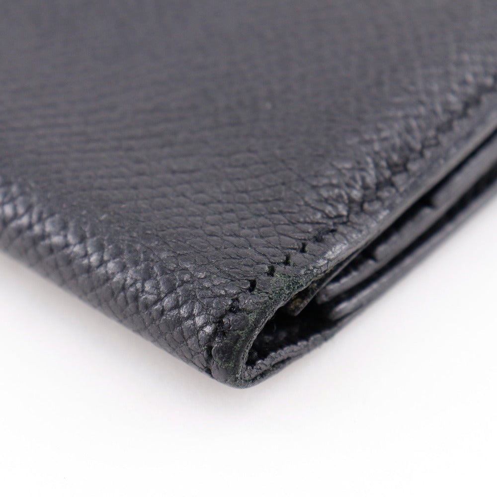 HERMES Long Wallet Purse Courchevel Black/Silver Metal Bean