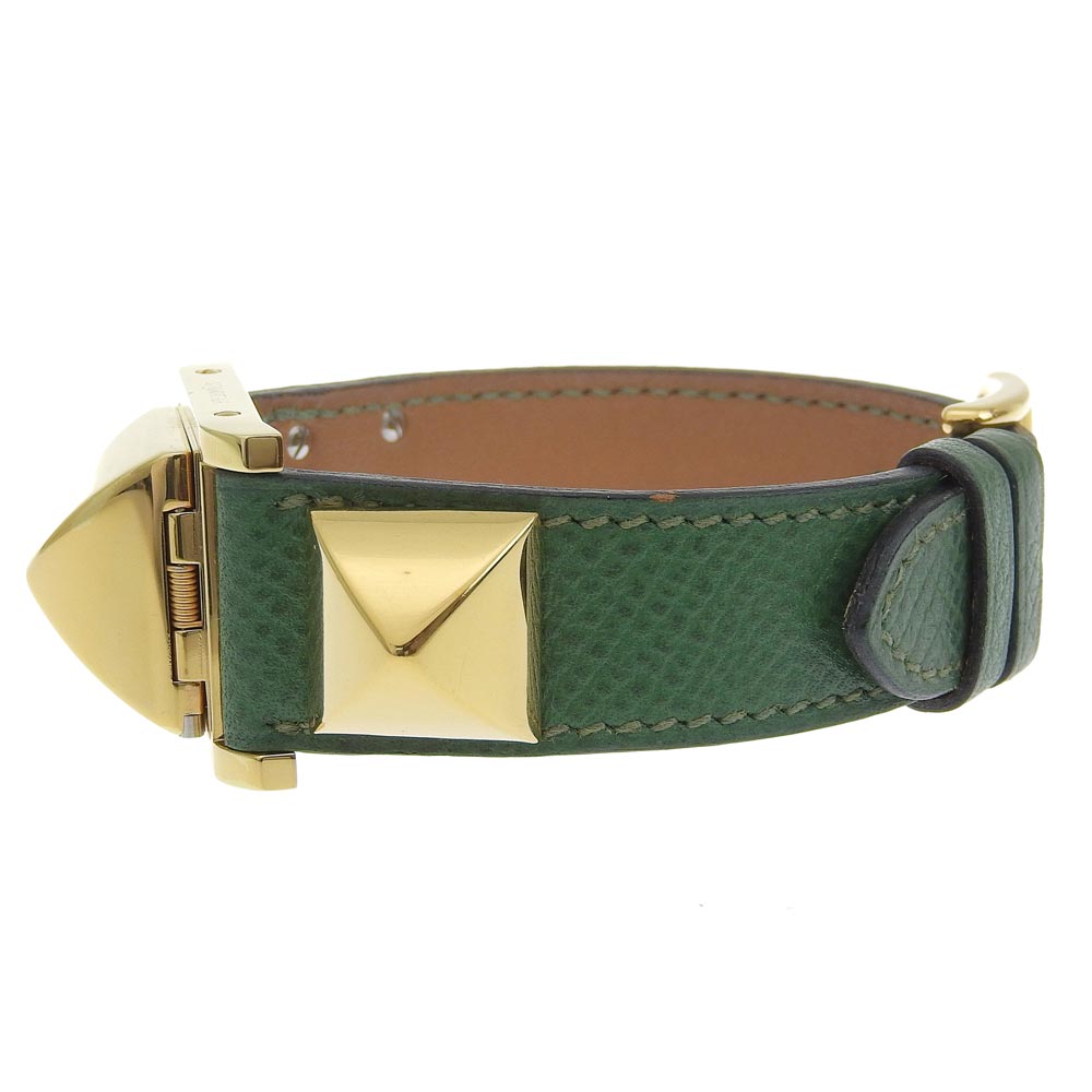 HERMES Watches Quartz Plated Gold , Leather green Medor White dial Women Used