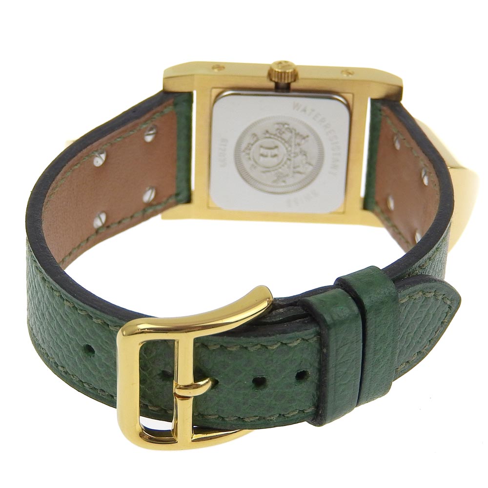 HERMES Watches Quartz Plated Gold , Leather green Medor White dial Women Used