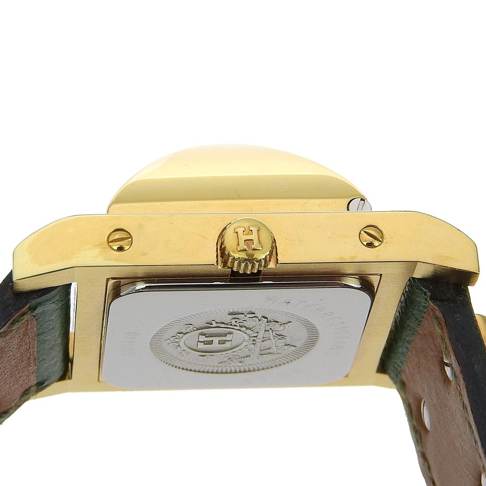 HERMES Watches Quartz Plated Gold , Leather green Medor White dial Women Used