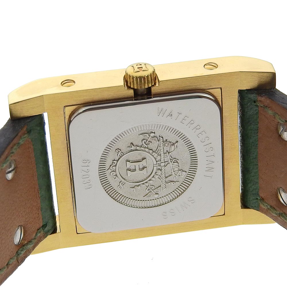 HERMES Watches Quartz Plated Gold , Leather green Medor White dial Women Used