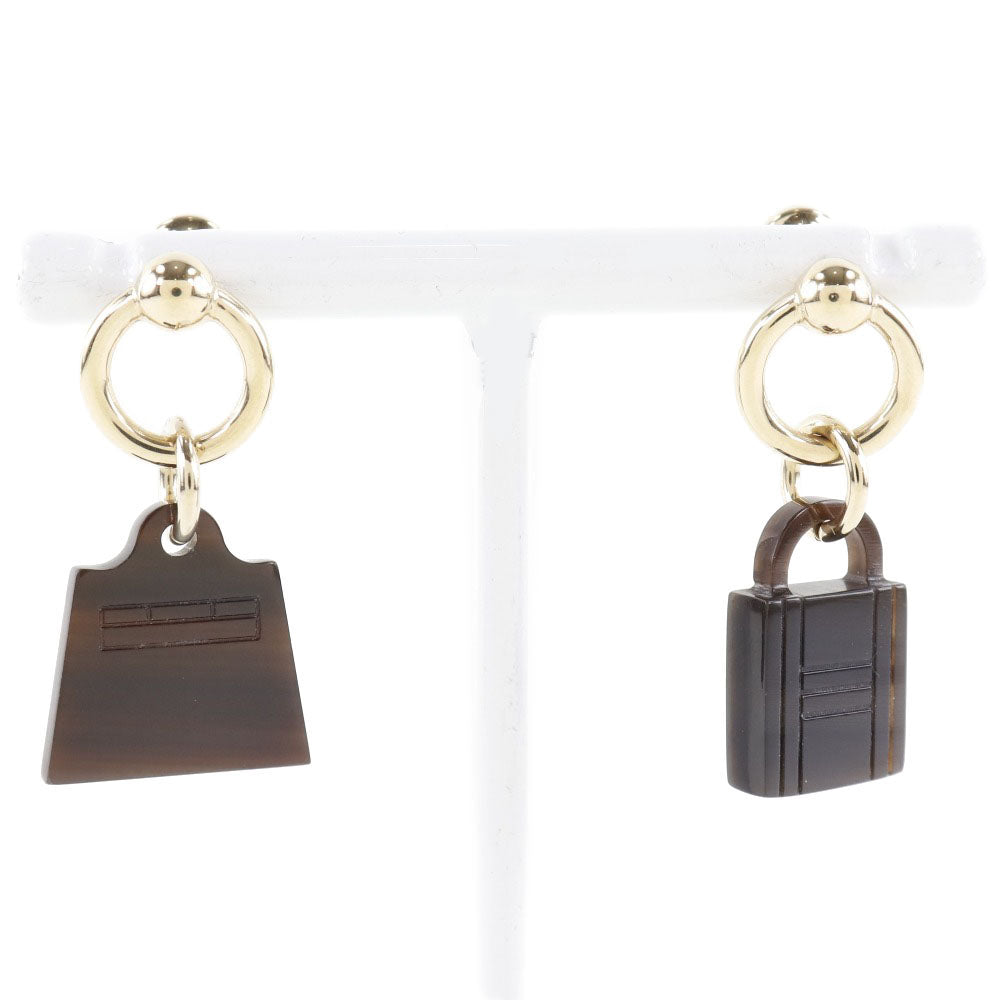 HERMES Pierce Buffalo Horn, Plated Gold Brown x Gold Amulet Women Used