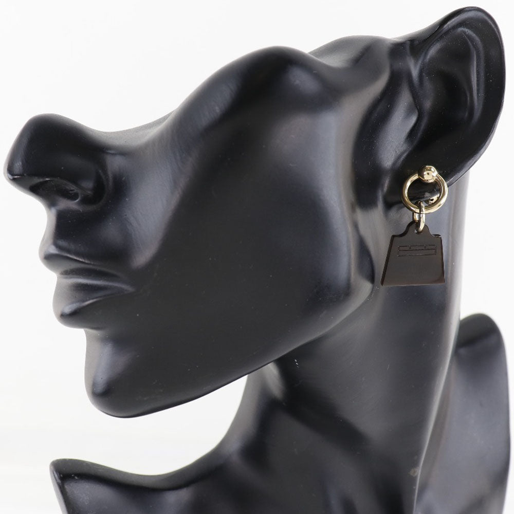 HERMES Pierce Buffalo Horn, Plated Gold Brown x Gold Amulet Women Used