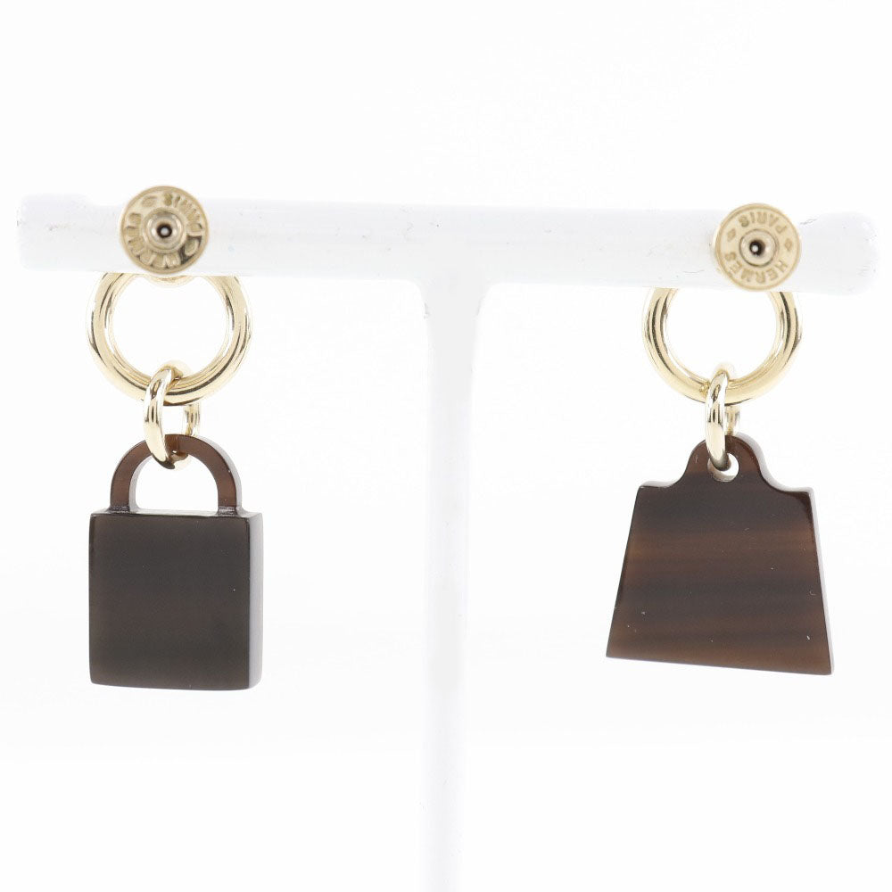 HERMES Pierce Buffalo Horn, Plated Gold Brown x Gold Amulet Women Used