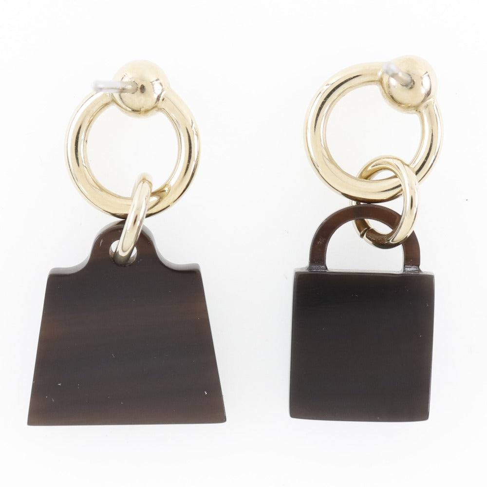 HERMES Pierce Buffalo Horn, Plated Gold Brown x Gold Amulet Women Used