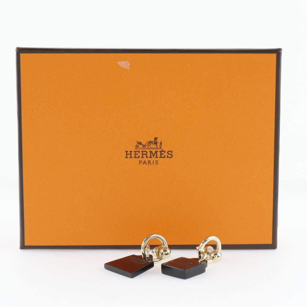 HERMES Pierce Buffalo Horn, Plated Gold Brown x Gold Amulet Women Used