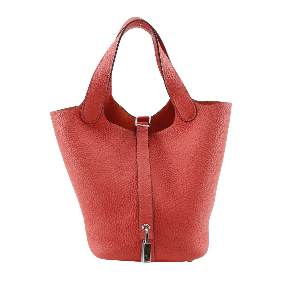 HERMES Handbag Taurillon Clemence Pink/Silver Metal Picotan Rock 18 PM