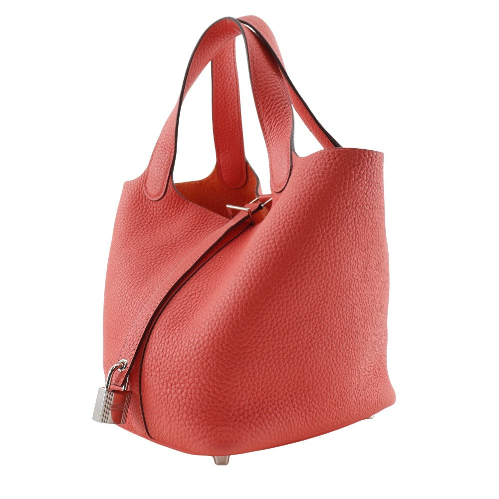HERMES Handbag Taurillon Clemence Pink/Silver Metal Picotan Rock 18 PM