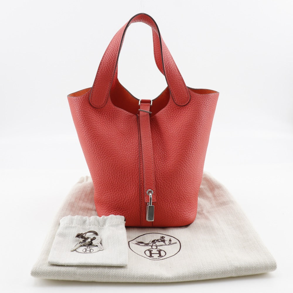 HERMES Handbag Taurillon Clemence Pink/Silver Metal Picotan Rock 18 PM