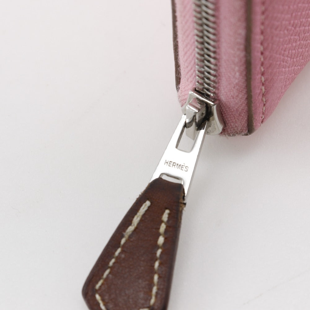HERMES Long Wallet Purse Epsom pink Azap long silk in