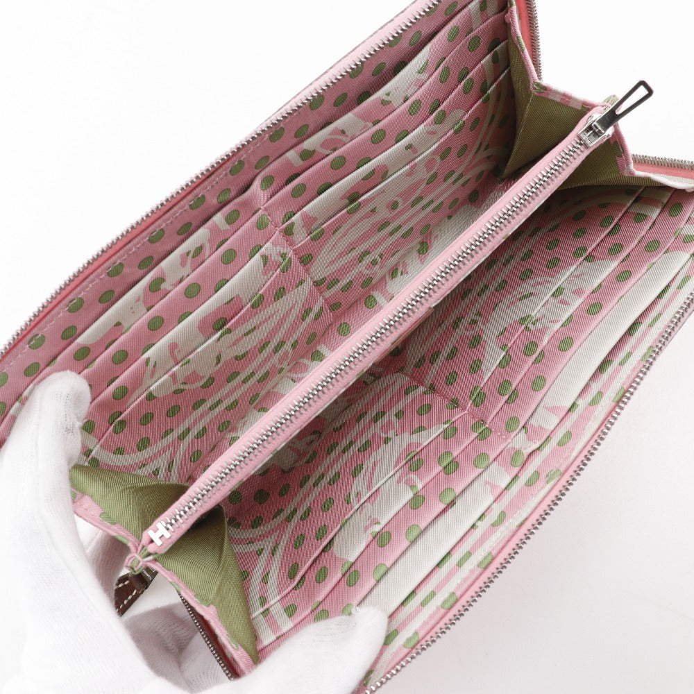 HERMES Long Wallet Purse Epsom pink Azap long silk in