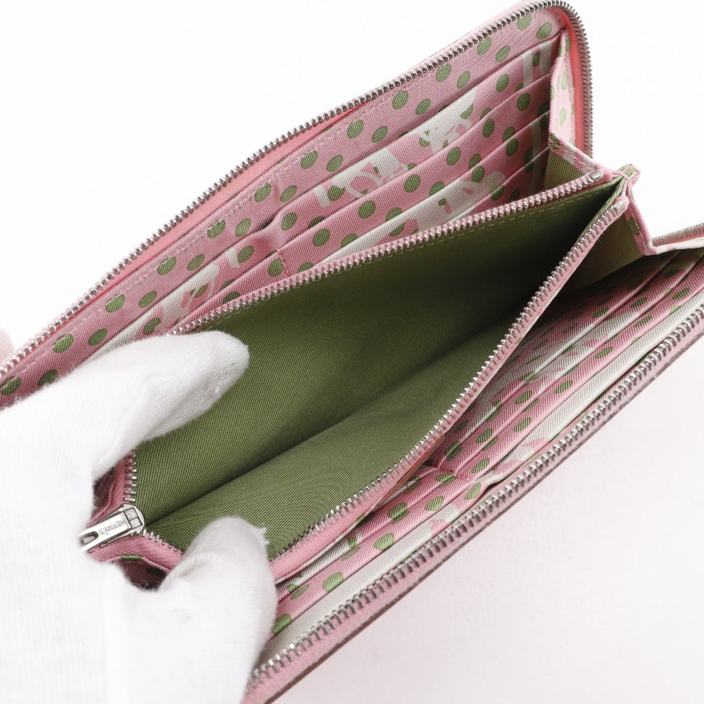HERMES Long Wallet Purse Epsom pink Azap long silk in