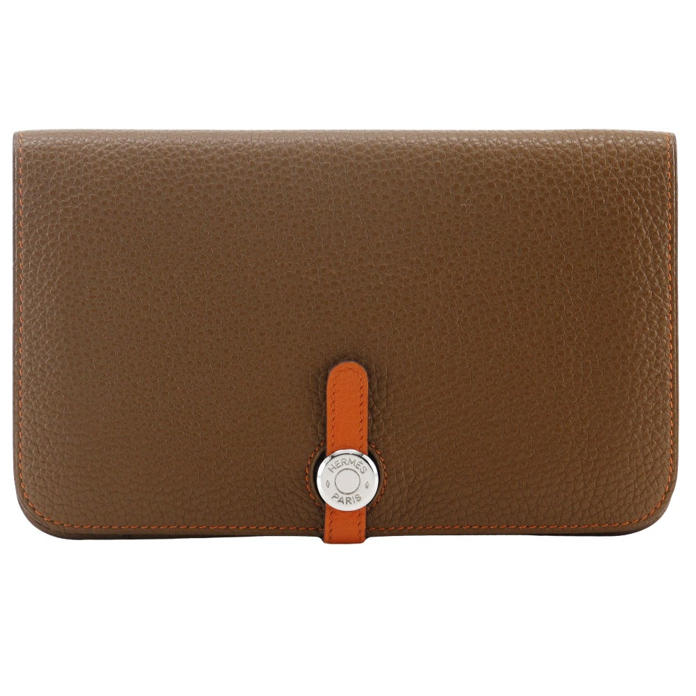 HERMES Long Wallet Purse Togo Brown / orange By color Dogon