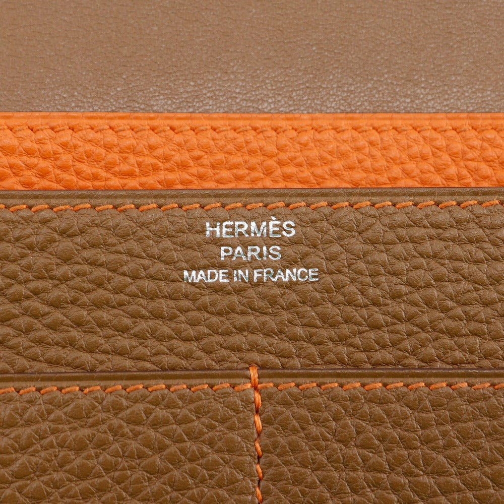 HERMES Long Wallet Purse Togo Brown / orange By color Dogon