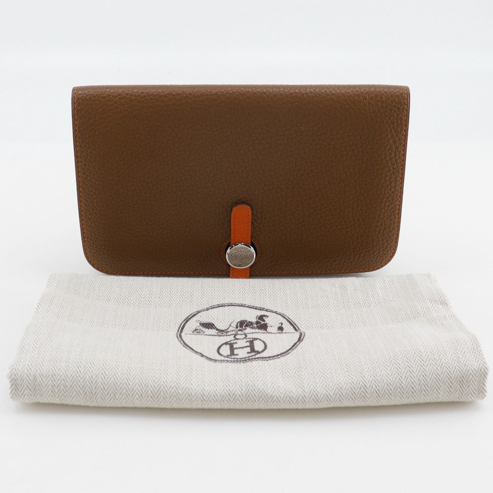 HERMES Long Wallet Purse Togo Brown / orange By color Dogon