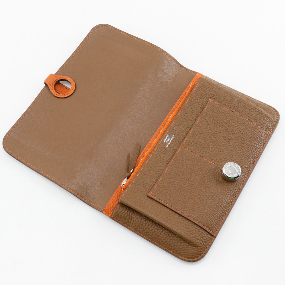 HERMES Long Wallet Purse Togo Brown / orange By color Dogon