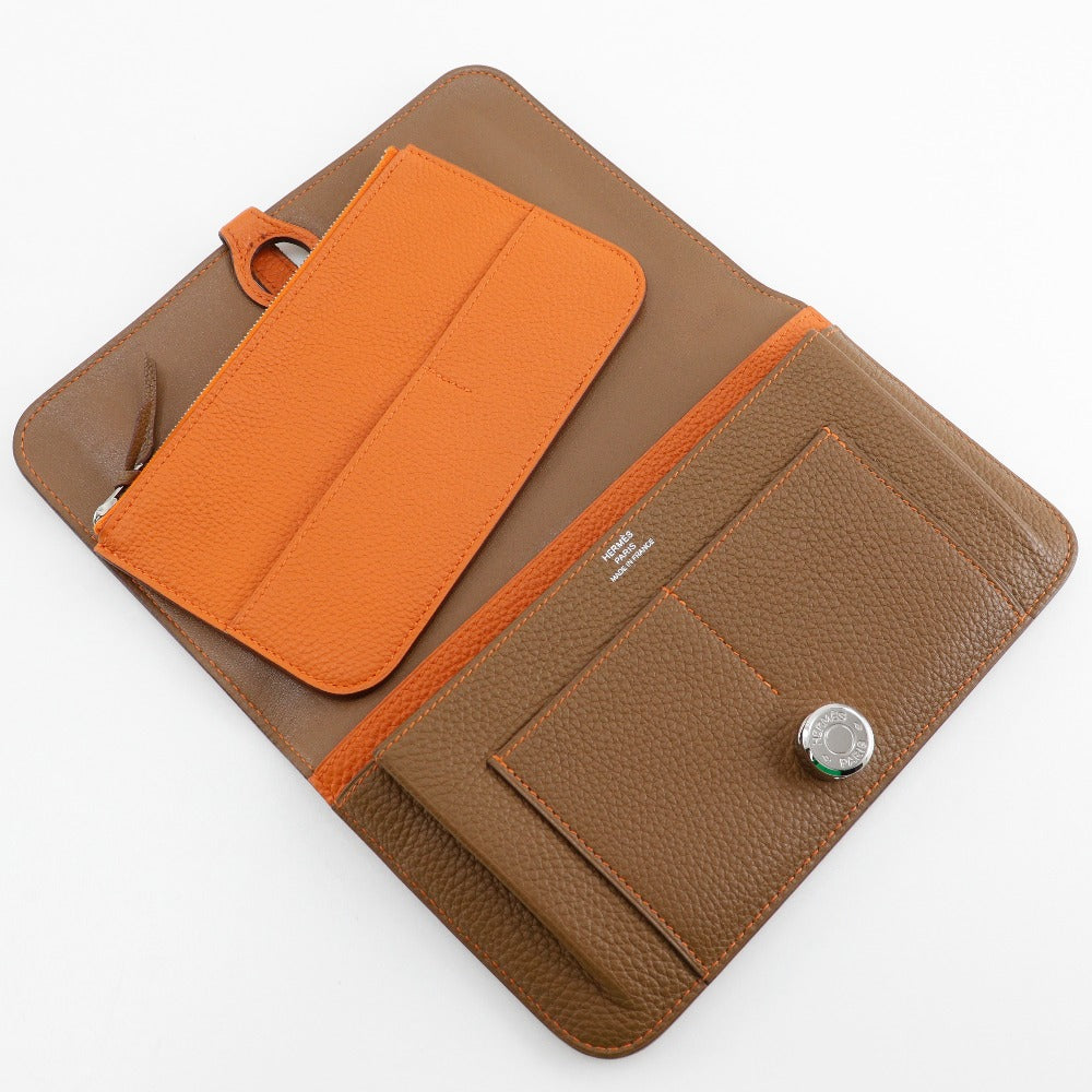 HERMES Long Wallet Purse Togo Brown / orange By color Dogon