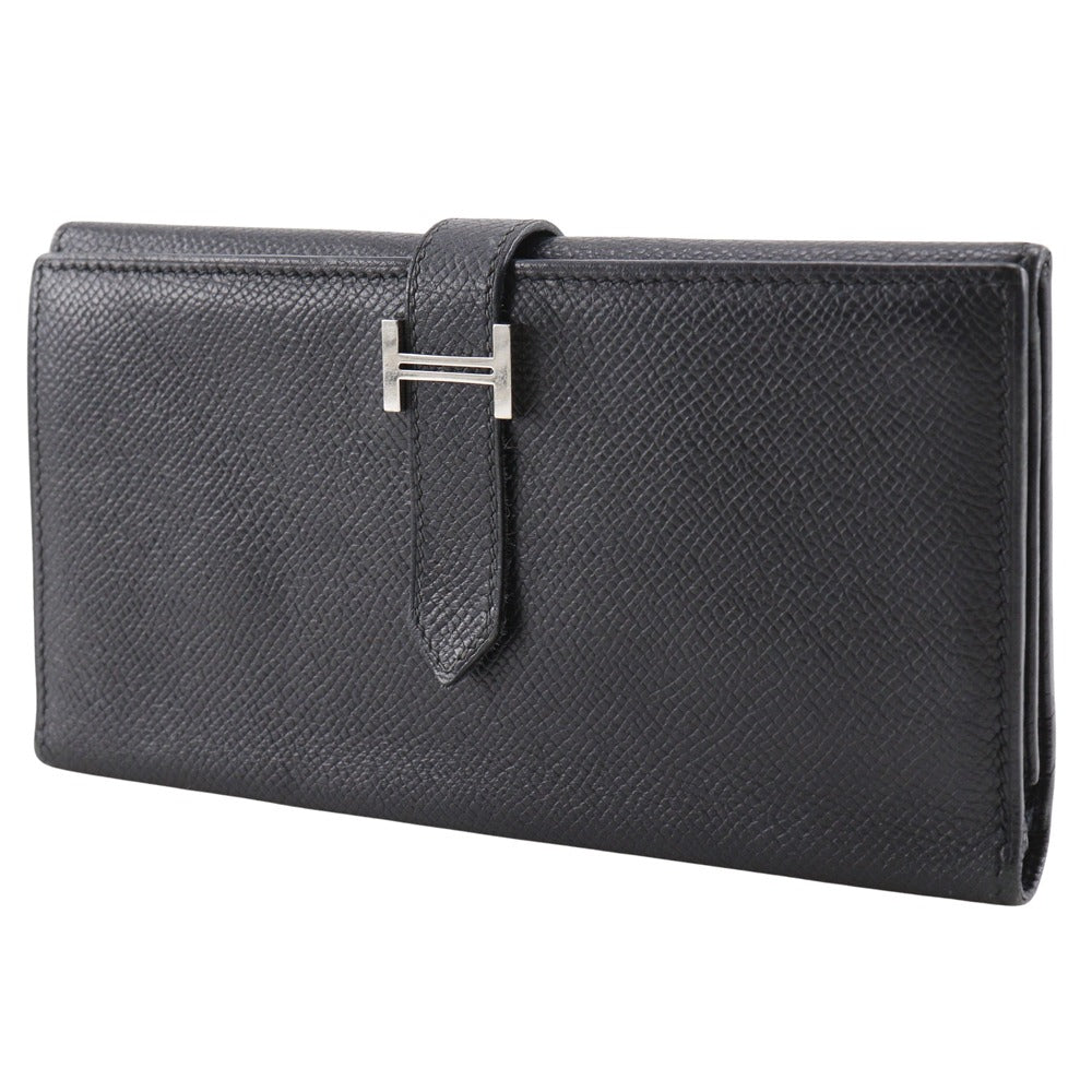 HERMES Long Wallet Purse Epsom black Trifold Beardupli 2PLIS