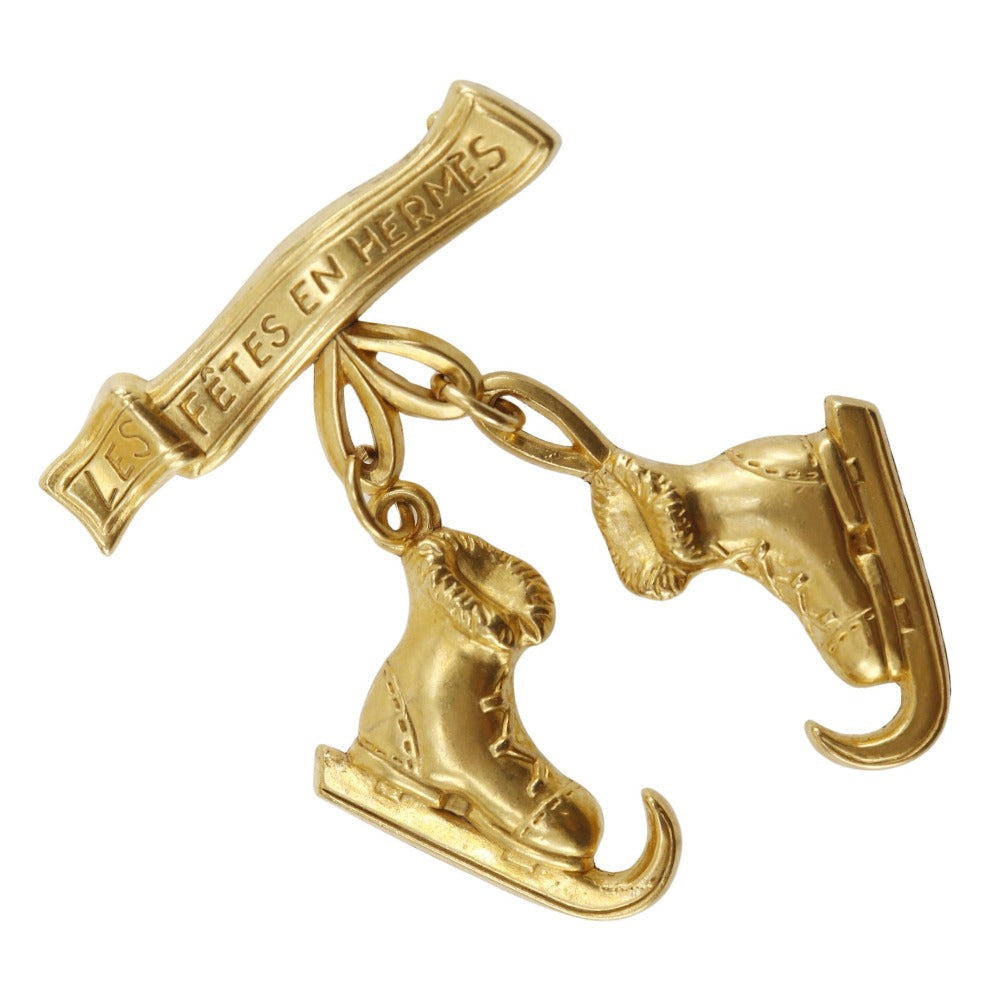 HERMES Brooch Plated Gold gold Women Used