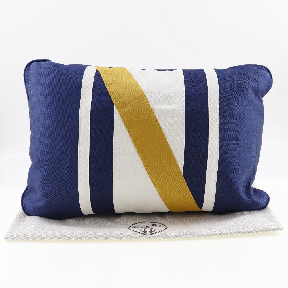 HERMES Interior other Silk, Cotton blue cushion Women(Unisex) Used