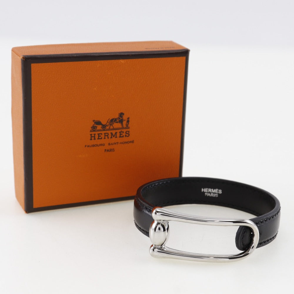 HERMES bracelet Metal, Leather black Women S Used