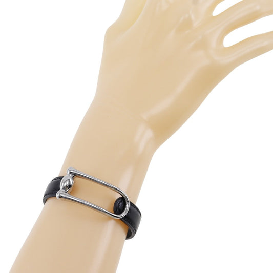 HERMES bracelet Metal, Leather black Women S Used