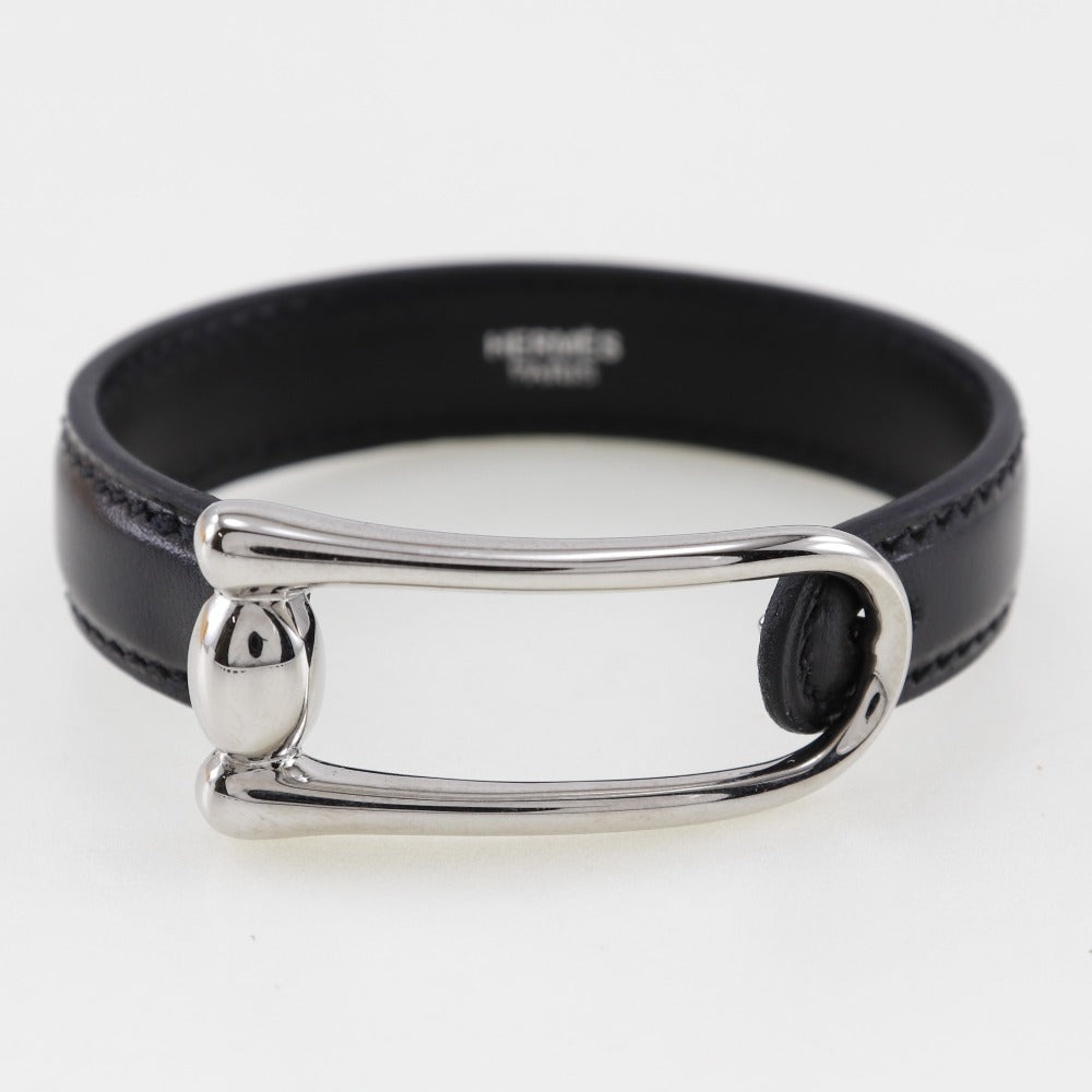 HERMES bracelet Metal, Leather black Women S Used