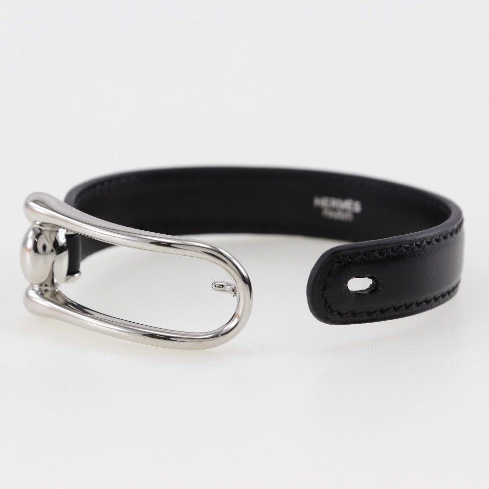 HERMES bracelet Metal, Leather black Women S Used